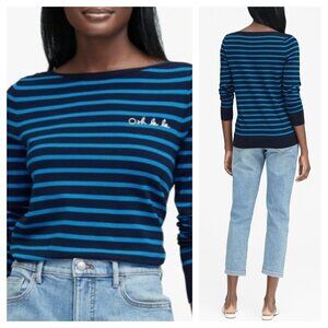 NEW Banana Republic Oh La La Stripe Top Boat Neck Long Sleeve Navy Blue Size M